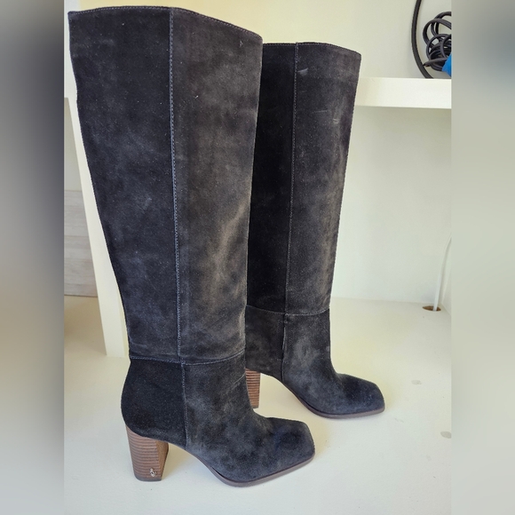 Sam Edelman Olly River Black Distress Suede square Toe Pull on Knee High Size 7 - Picture 9 of 10